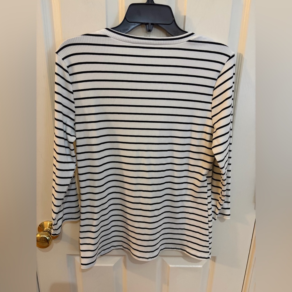 Green Envelope Los Angeles White w/ Black Stripe Long Sleeve Shirt Size L - Picture 4 of 4